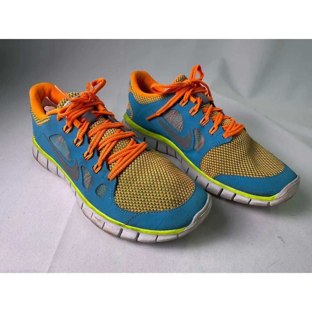 Nike Free 5.0 Gamma Blue Total Orange Volt‎ Kids Running Shoes 6Y 631567-400 GS